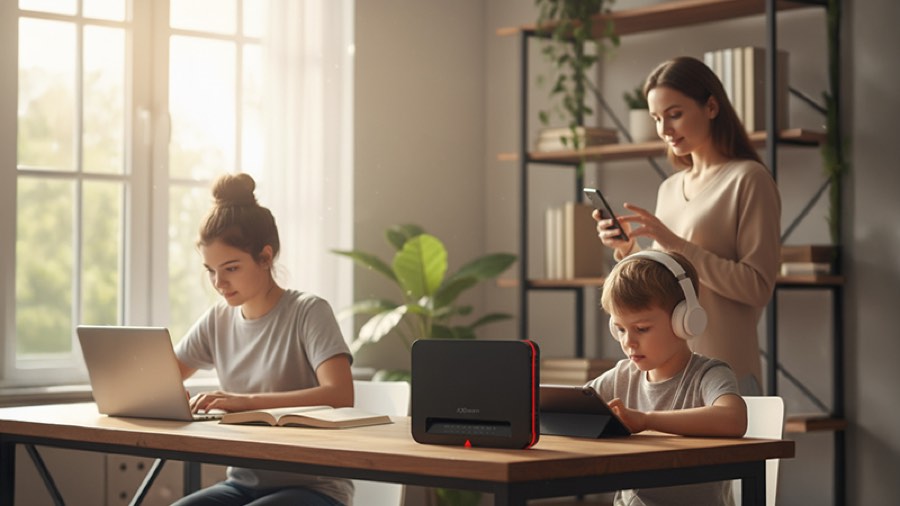Family using JEXtream home internet with FX20 router